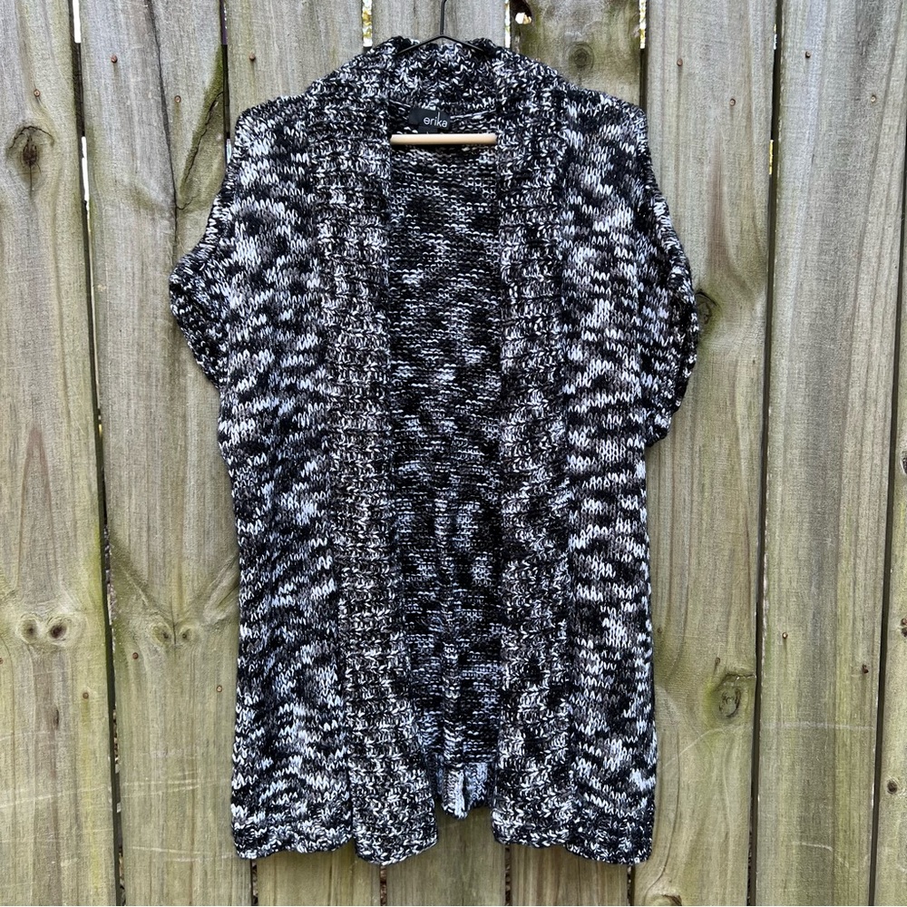 Erika Black Speckled Open Front Fall Sweater Cardigan